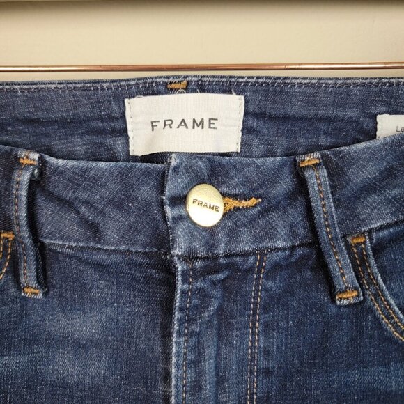 Frame Le Crop Mini Boot Ankle Flare High Rise Dark Wash Frayed Cutoff Jeans 28 - Picture 3 of 16